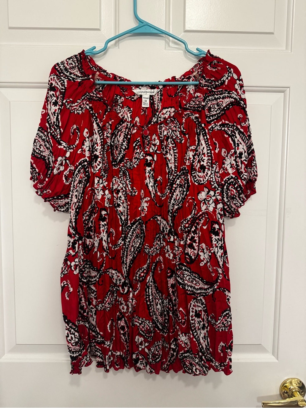 croft & barrow Red Paisley Short-Sleeve Peasant Blouse